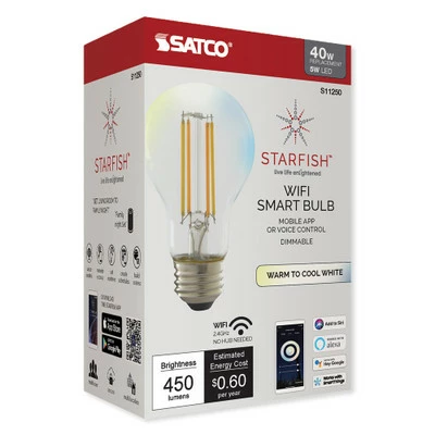 SATCO Starfish Wi-Fi 5W LED A19 Clear Tunable White Filament Bulb 4 SATCO Starfish Wi-Fi 5W LED A19 Clear Tunable White Filament Bulb - Image 2