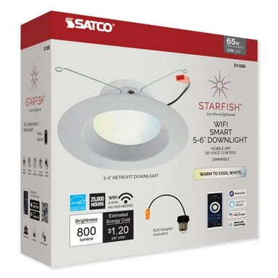 SATCO Starfish Wi-Fi 5-6" LED Tunable & Dimmable White Recessed Retrofit Downlight 4 SATCO Starfish Wi-Fi 5-6" LED Tunable & Dimmable White Recessed Retrofit Downlight - Image 2
